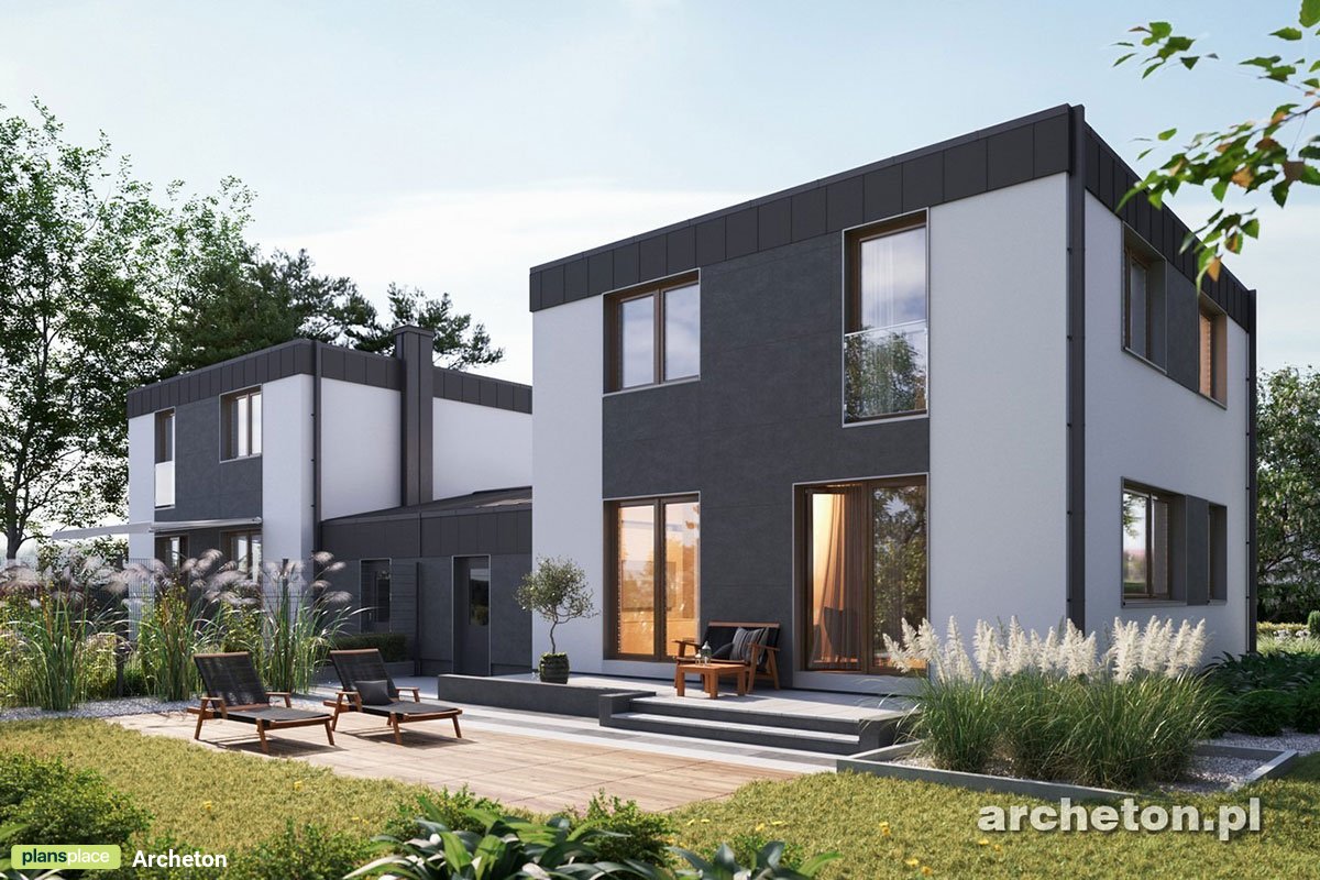 2-Story Duplex Plan with Flat Roof and 1-Car Garage