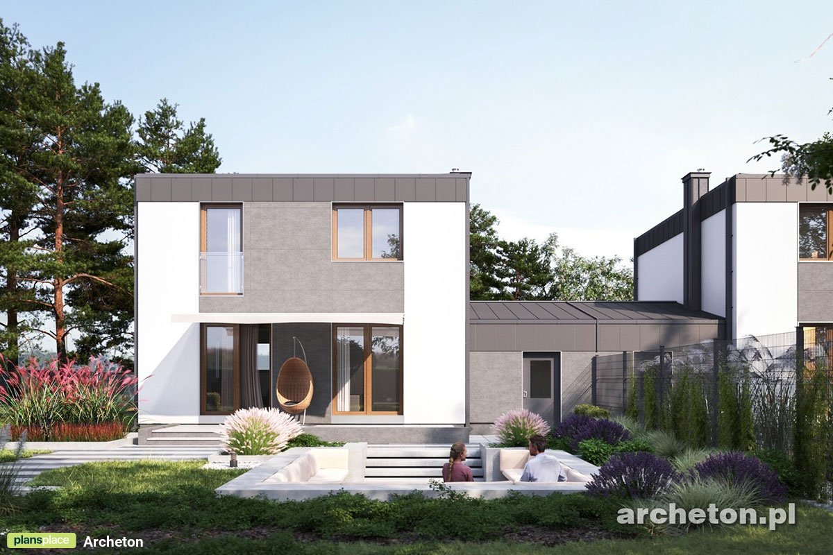 2-Story Duplex Plan with Flat Roof and 1-Car Garage