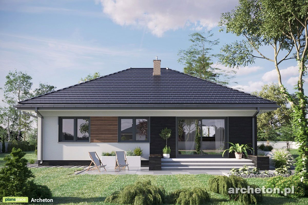 1-Story European Hip Roof House Plan with 3 Bedrooms