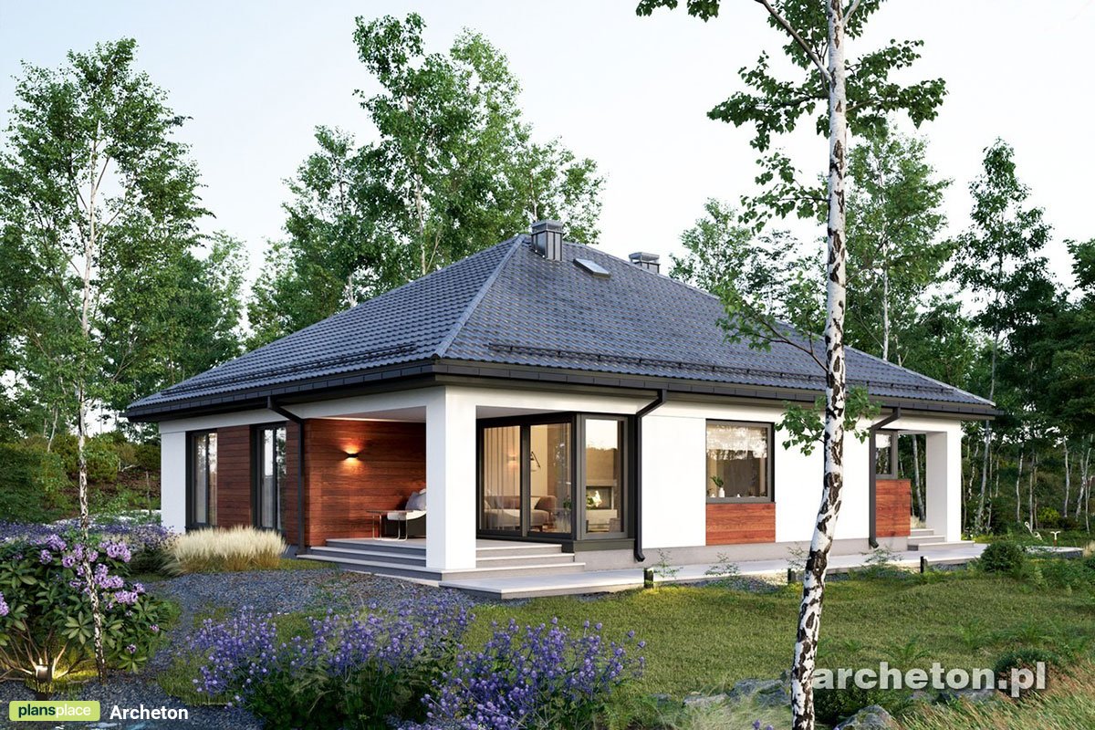 T-Shaped Home Plan with Corner Windows and 2-Car Garage