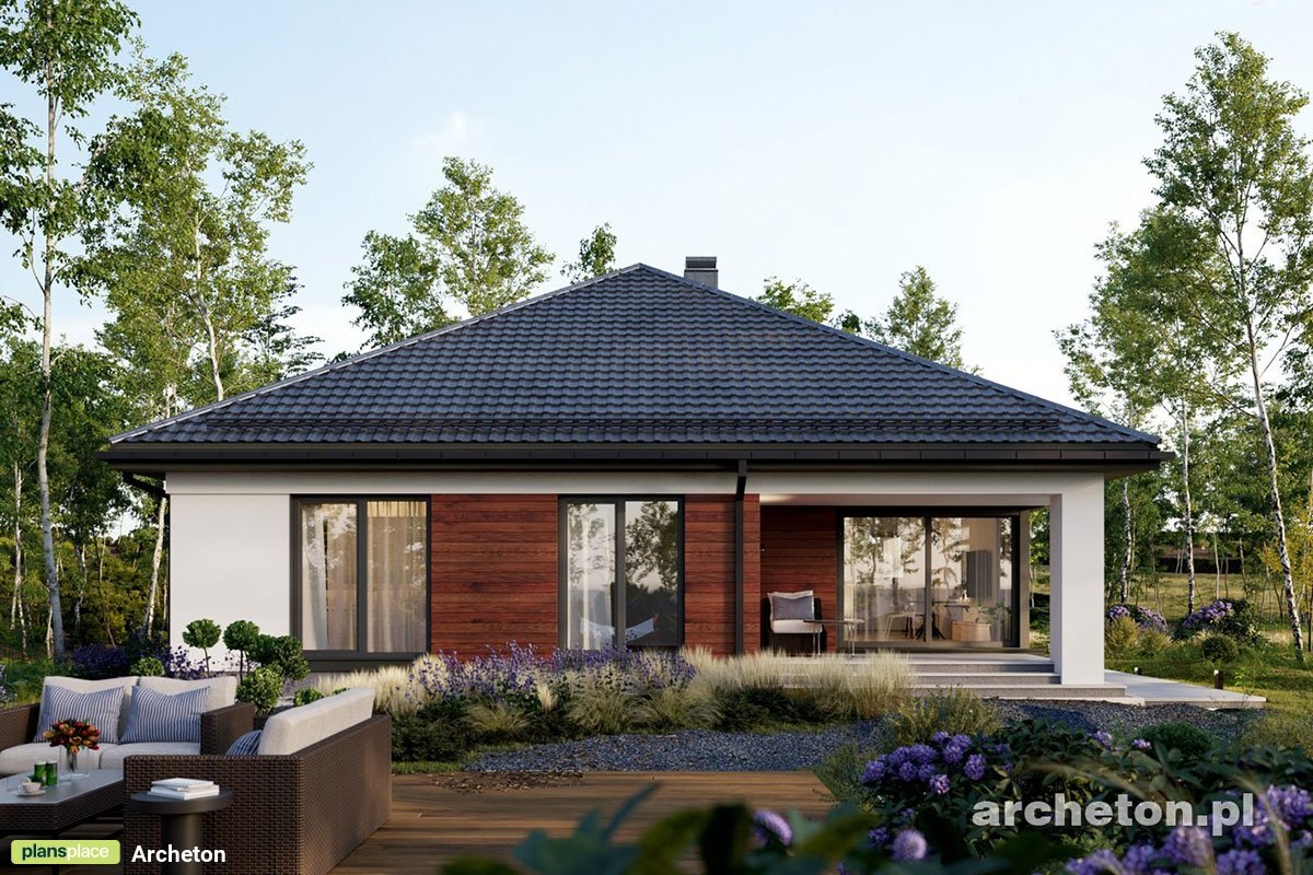 Vieno aukšto namo projektas 138 m²: 3 Miegamieji, Darbo kambarys, 2 Vonios, Atvira virtuvė, Garažas