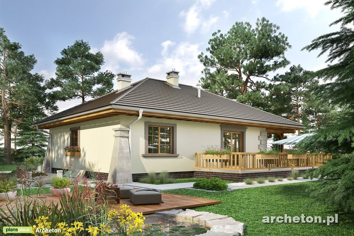 Vieno aukšto namo projektas 86 m²: 3 Miegamieji, 2 Vonios, Atvira virtuvė, be Garažo