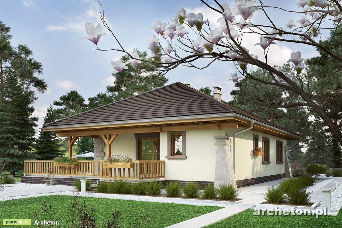 Vieno aukšto namo projektas 86 m²: 3 Miegamieji, 2 Vonios, Atvira virtuvė, be Garažo