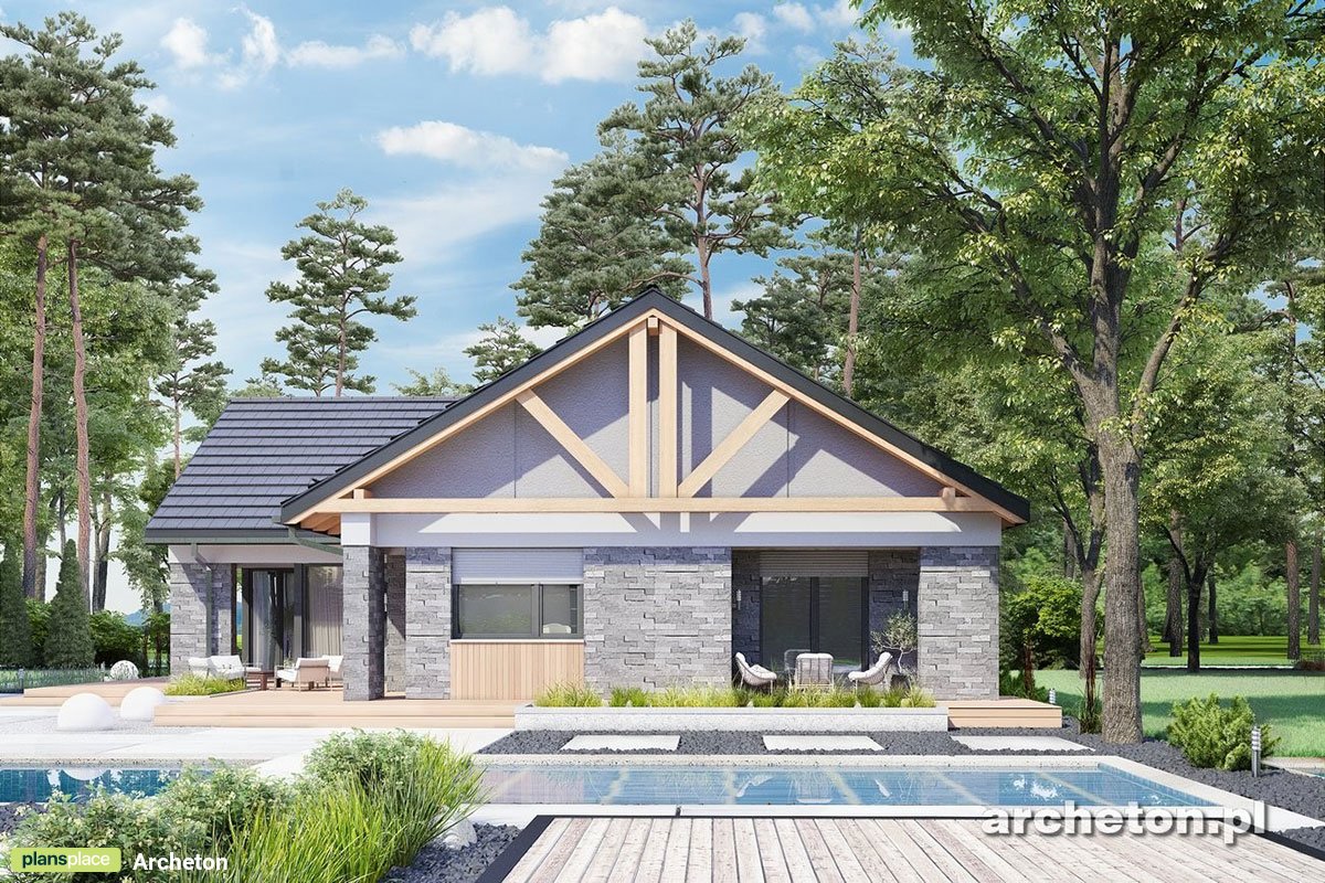 Vieno aukšto namo projektas 170 m²: 3 Miegamieji, Darbo kambarys, 2 Vonios, Atvira virtuvė, Garažas