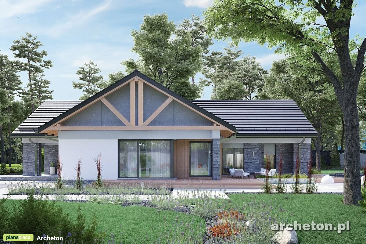 Vieno aukšto namo projektas 170 m²: 3 Miegamieji, Darbo kambarys, 2 Vonios, Atvira virtuvė, Garažas
