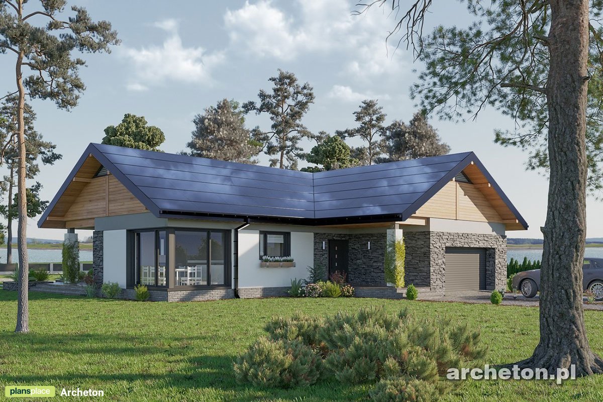 Vieno aukšto namo projektas 177 m²: 3 Miegamieji, 2 Vonios, Atvira virtuvė, Garažas