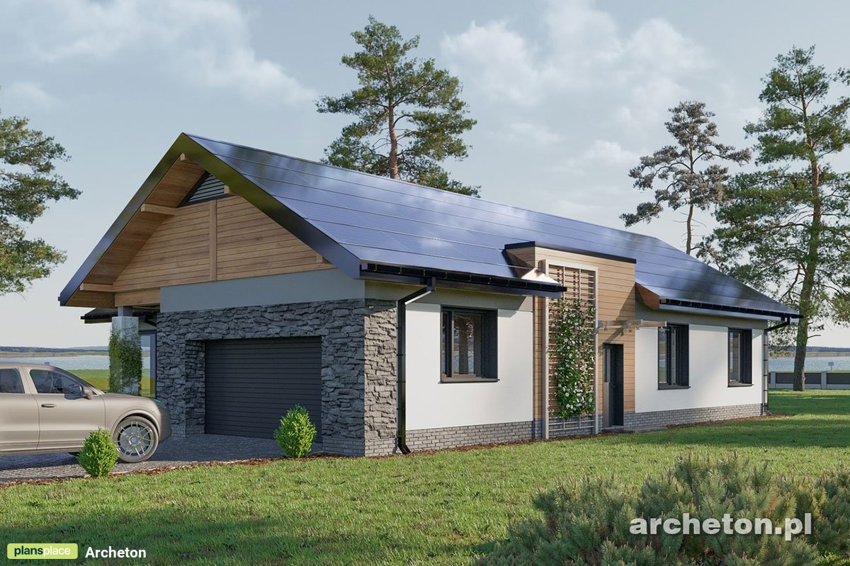 Vieno aukšto namo projektas 177 m²: 3 Miegamieji, 2 Vonios, Atvira virtuvė, Garažas