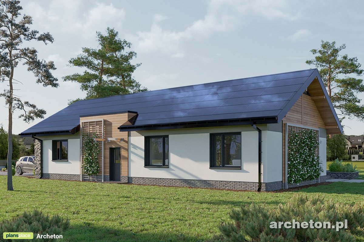 One-story T-Shaped House Plan with 3 Gables and Gable Roof 