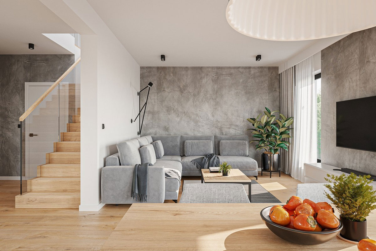 Dviejų aukštų namo projektas 162 m²: 3 Miegamieji, Darbo kambarys, 3 Vonios, Atvira virtuvė, Garažas
