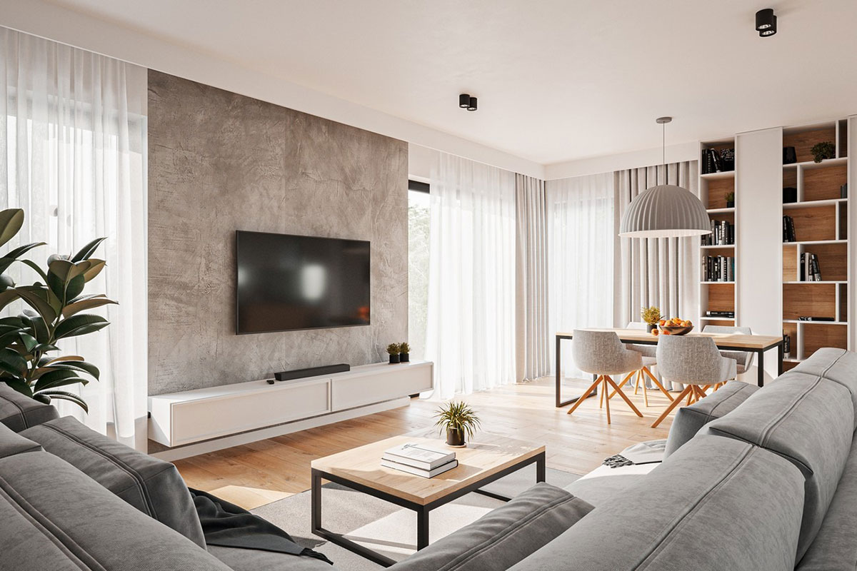 Dviejų aukštų namo projektas 162 m²: 3 Miegamieji, Darbo kambarys, 3 Vonios, Atvira virtuvė, Garažas