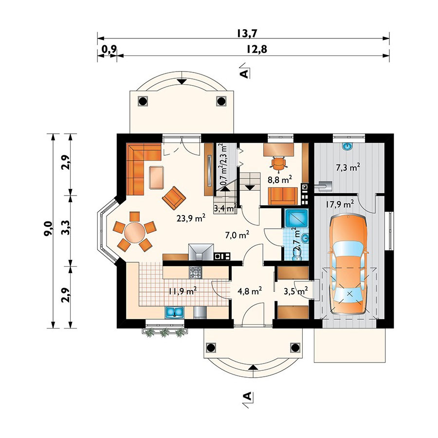 Namo projektas su mansarda 191 m²: 5 Miegamieji, Darbo kambarys, 2 Vonios, Garažas