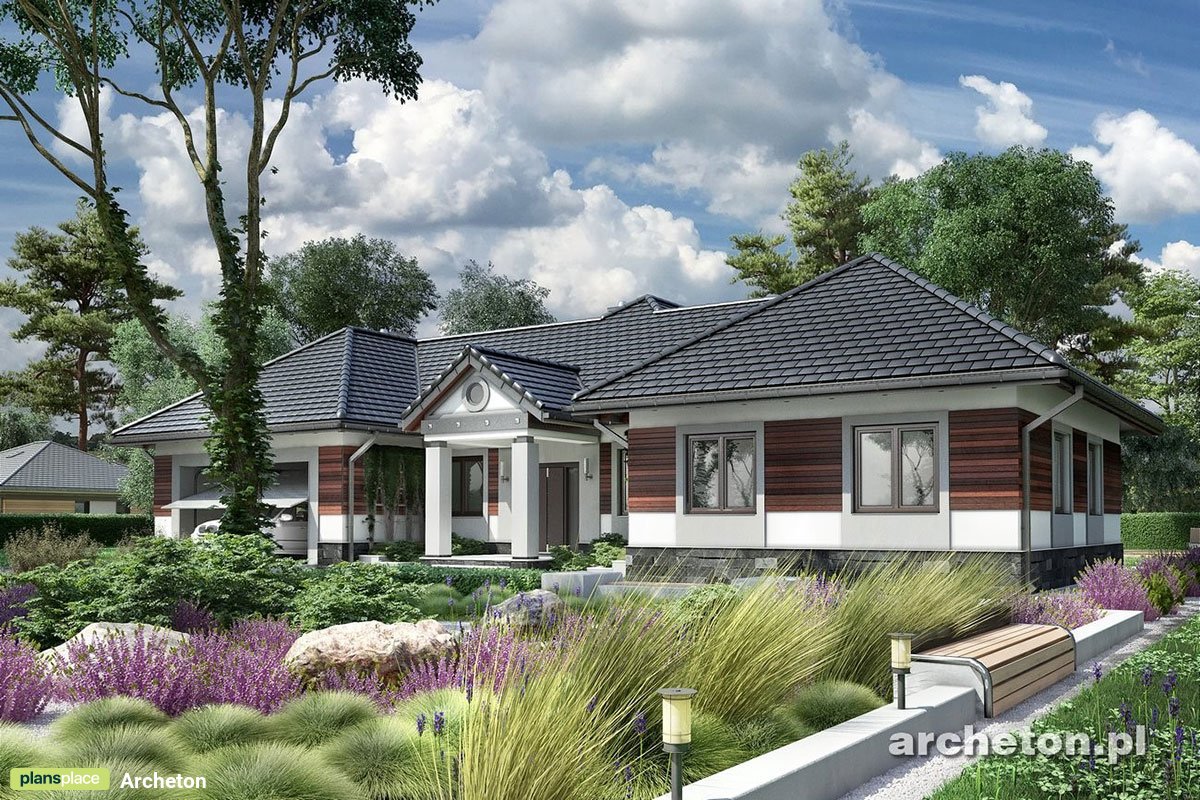 Vieno aukšto namo projektas 185 m²: 3 Miegamieji, Darbo kambarys, 2 Vonios, Atvira virtuvė, Garažas