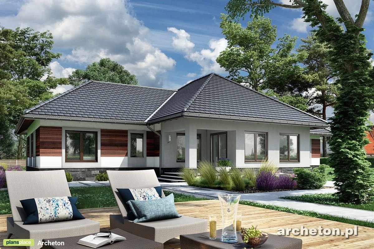 Vieno aukšto namo projektas 185 m²: 3 Miegamieji, Darbo kambarys, 2 Vonios, Atvira virtuvė, Garažas