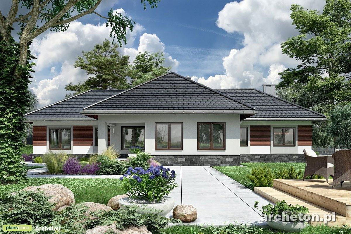 Vieno aukšto namo projektas 185 m²: 3 Miegamieji, Darbo kambarys, 2 Vonios, Atvira virtuvė, Garažas