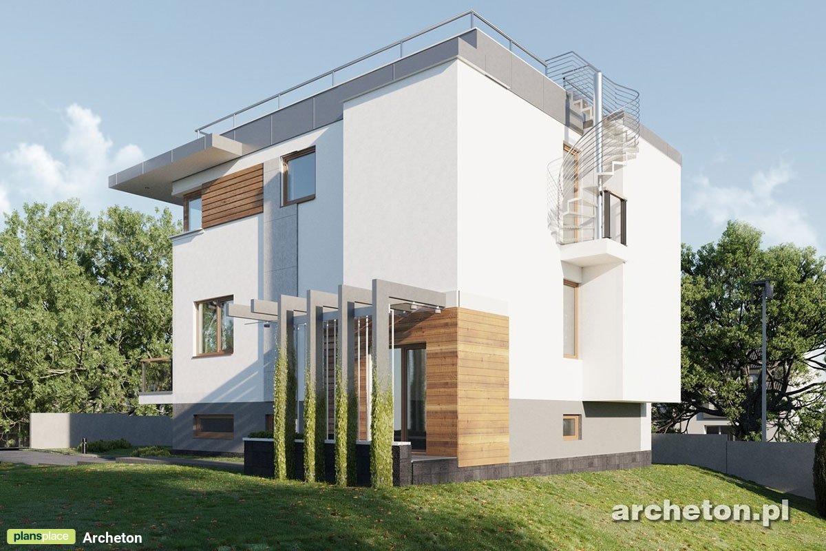 2-Story Flat Roof House Plan with Basement Garage