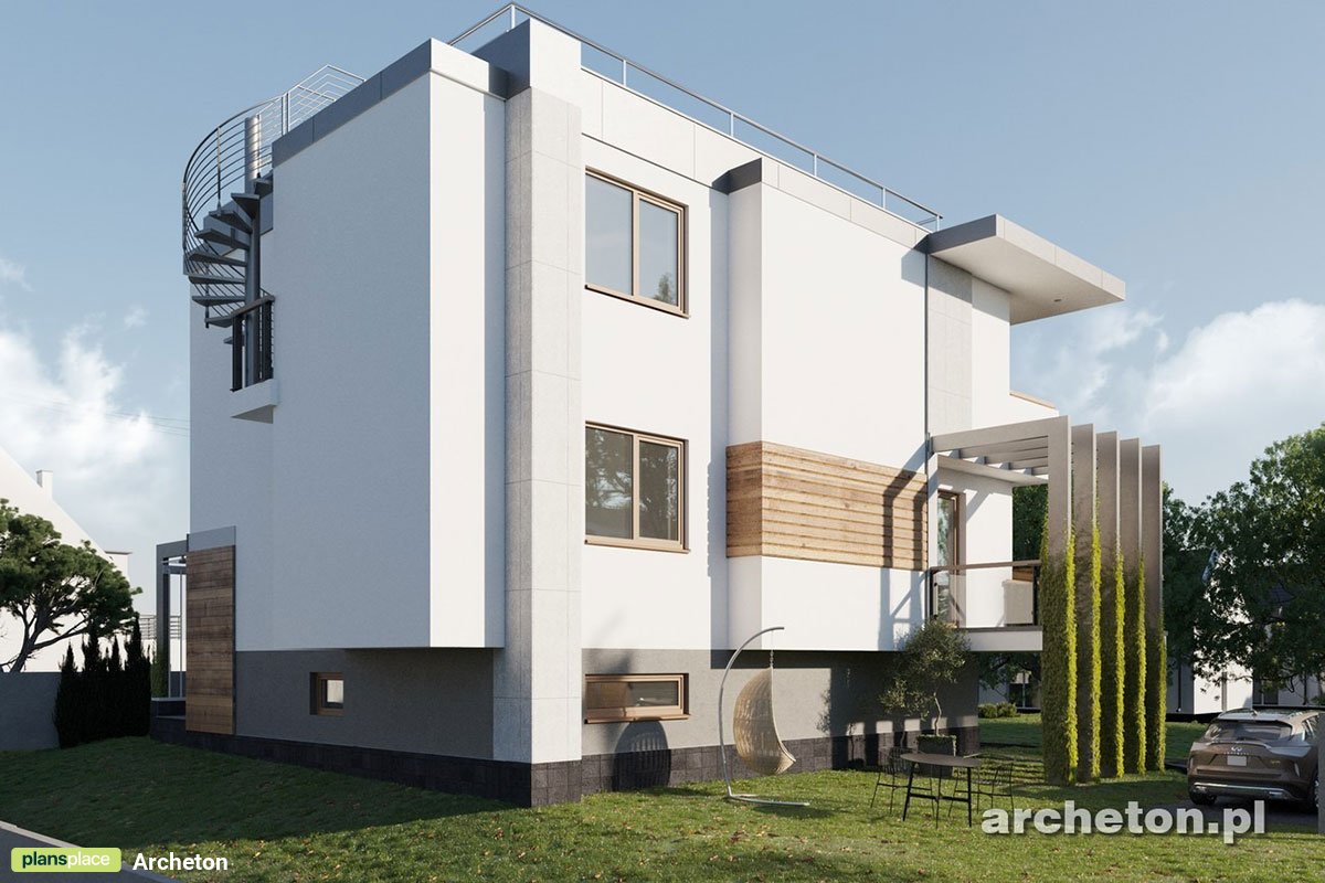 Dviejų aukštų namo projektas + rūsiu 202 m²: 3 Miegamieji, Darbo kambarys, 3 Vonios, Atvira virtuvė, Garažas