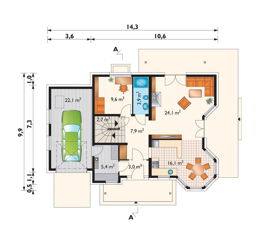 Namo projektas su mansarda + rūsiu 262 m²: 3 Miegamieji, Darbo kambarys, 2 Vonios, Garažas