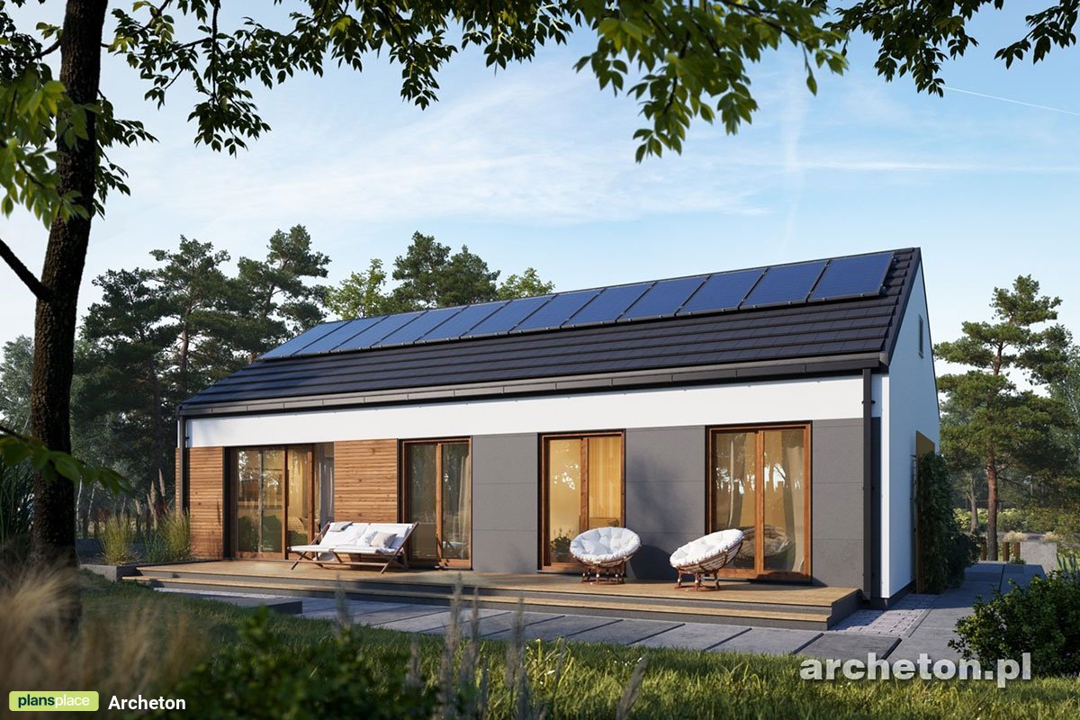Vieno aukšto namo projektas 103 m²: 3 Miegamieji, Darbo kambarys, 2 Vonios, Atvira virtuvė, be Garažo