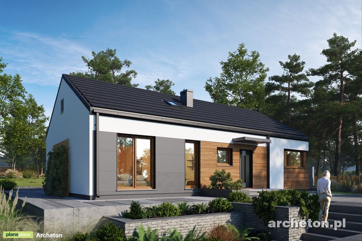 Vieno aukšto namo projektas 103 m²: 3 Miegamieji, Darbo kambarys, 2 Vonios, Atvira virtuvė, be Garažo