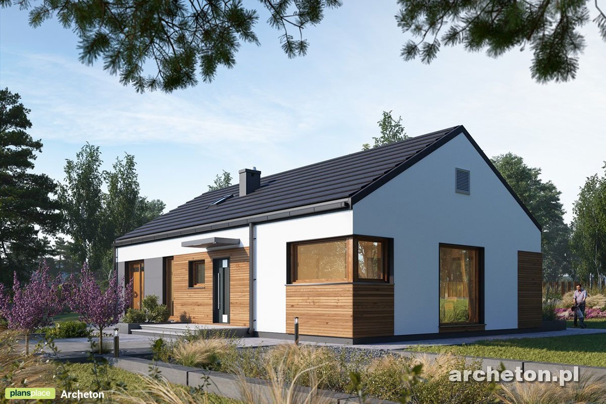 Vieno aukšto namo projektas 103 m²: 3 Miegamieji, Darbo kambarys, 2 Vonios, Atvira virtuvė, be Garažo