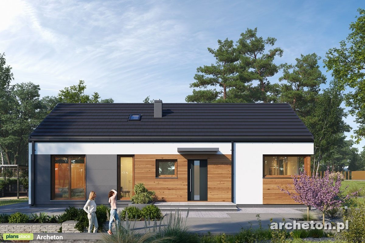 Vieno aukšto namo projektas 103 m²: 3 Miegamieji, Darbo kambarys, 2 Vonios, Atvira virtuvė, be Garažo