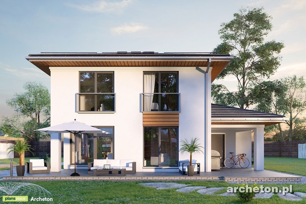 2-Story Hip Roof House Plan with Corner Fireplace and Garage