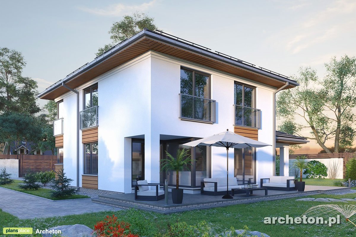 2-Story Hip Roof House Plan with Corner Fireplace and Garage