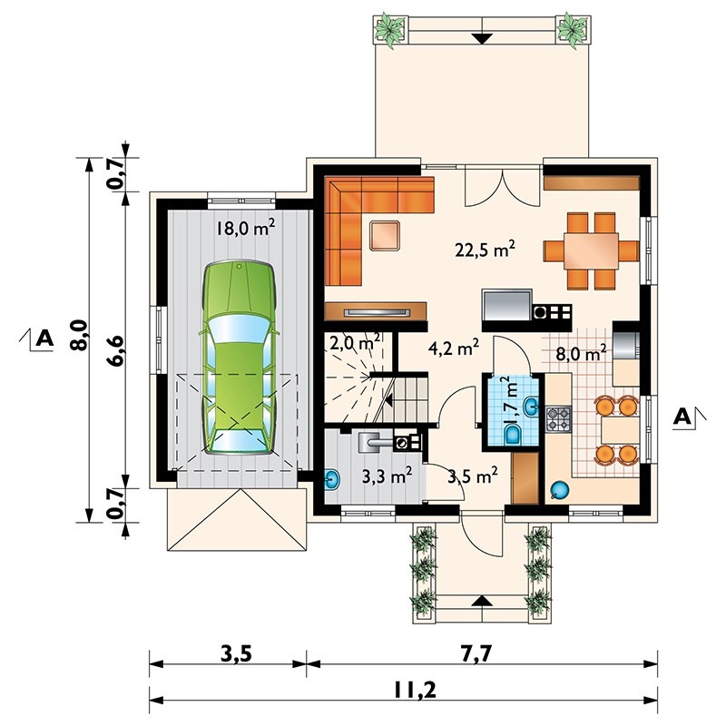 Small House Plan with 3 Bedrooms and Attached Garage