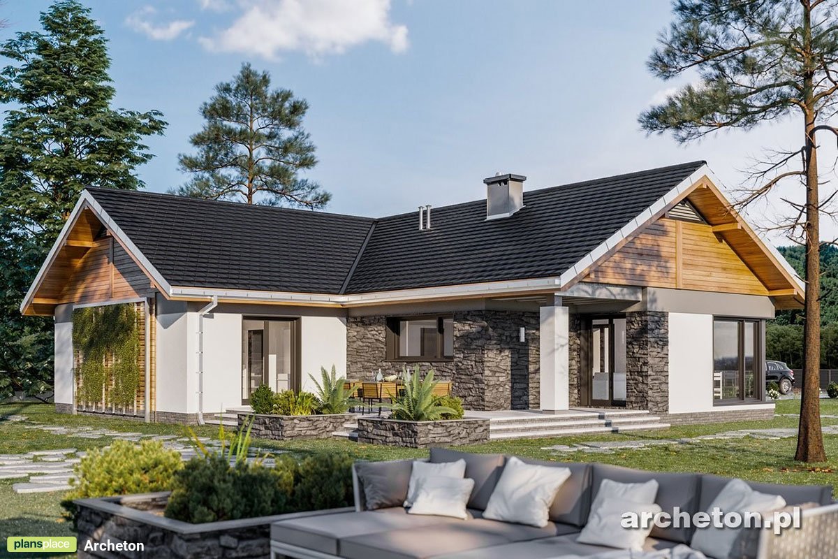 One-Story House Plan with Fireplace in Centre of Family Room