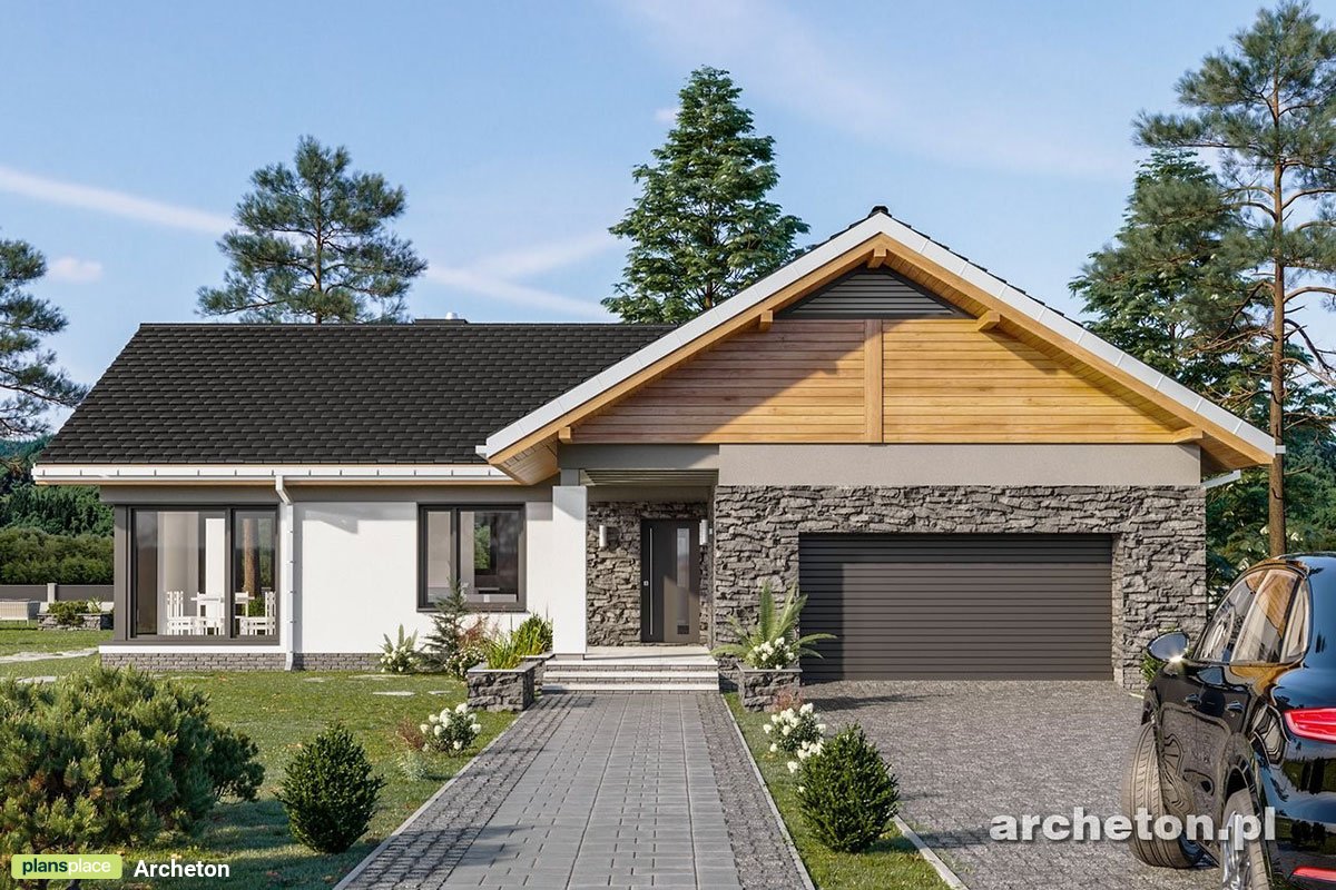 Vieno aukšto namo projektas 176 m²: 3 Miegamieji, 2 Vonios, Atvira virtuvė, Garažas