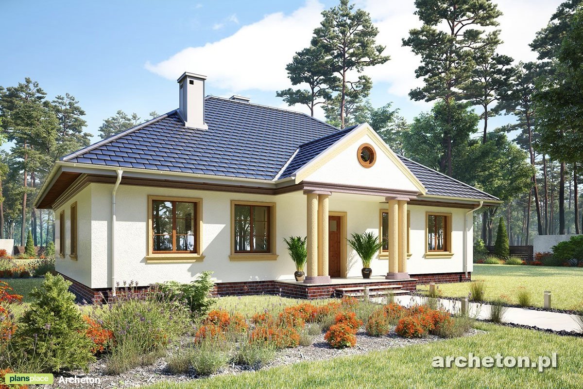 1300 Sq Ft Hipped Roof Cottage House Plan with Fireplace