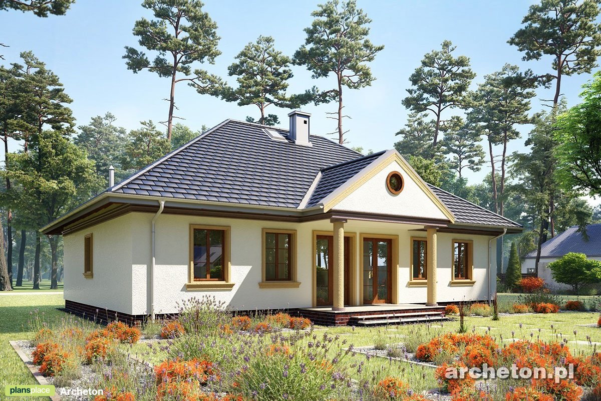 1300 Sq Ft Hipped Roof Cottage House Plan with Fireplace