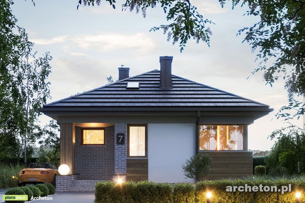 Vieno aukšto namo projektas 47 m²: 1 Miegamieji, 1 Vonios, Atvira virtuvė, be Garažo