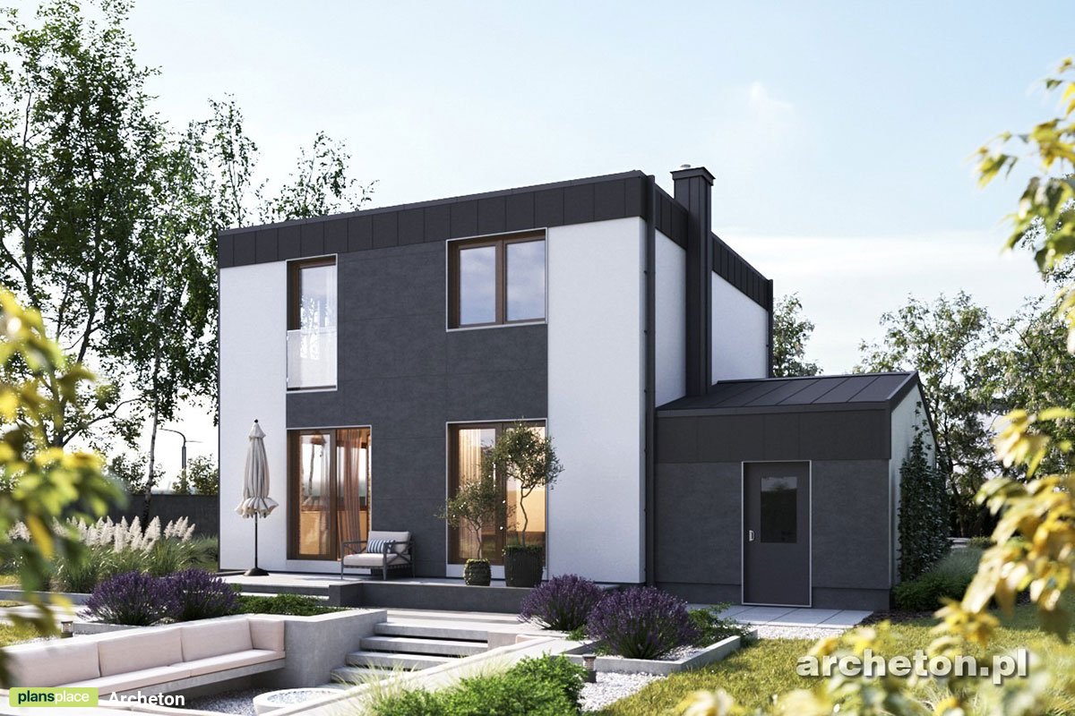 Dviejų aukštų namo projektas 129 m²: 3 Miegamieji, Darbo kambarys, 2 Vonios, Atvira virtuvė, Garažas