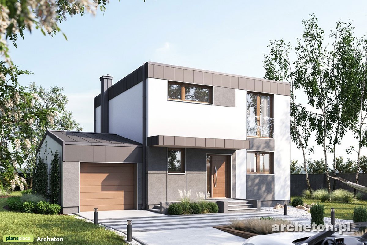 Dviejų aukštų namo projektas 129 m²: 3 Miegamieji, Darbo kambarys, 2 Vonios, Atvira virtuvė, Garažas