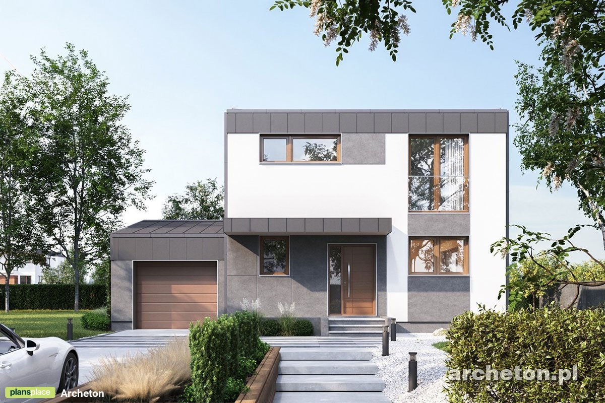 Dviejų aukštų namo projektas 129 m²: 3 Miegamieji, Darbo kambarys, 2 Vonios, Atvira virtuvė, Garažas