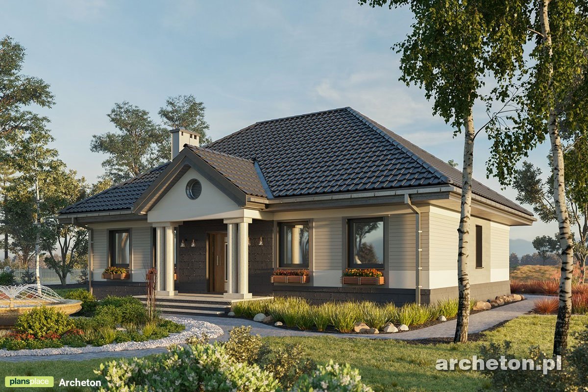 1200 Sq Ft Hip Roof Cottage House Plan with Fireplace