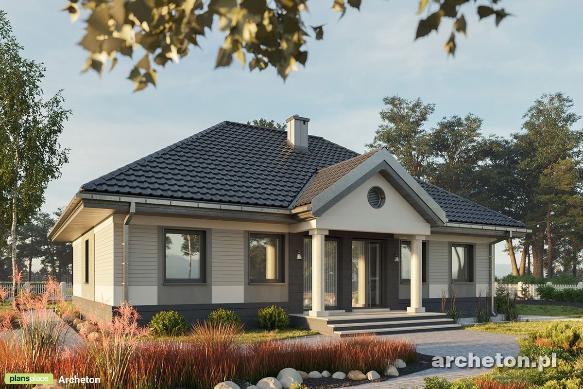 1200 Sq Ft Hip Roof Cottage House Plan with Fireplace