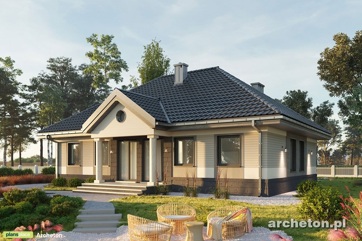 Vieno aukšto namo projektas 117 m²: 3 Miegamieji, Darbo kambarys, 2 Vonios, be Garažo