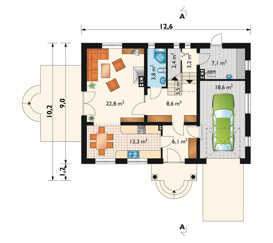 Namo projektas su mansarda 176 m²: 3 Miegamieji, 3 Vonios, Garažas