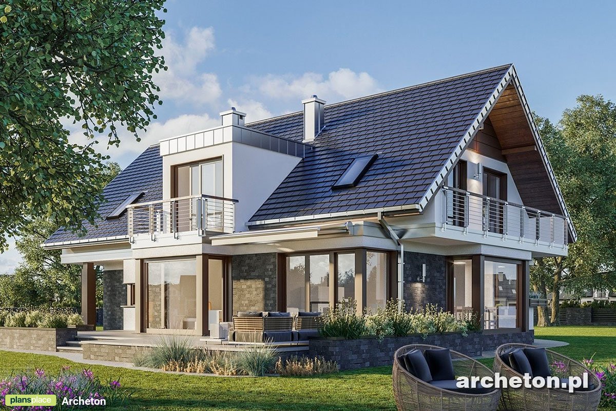 Namo projektas su mansarda 250 m²: 5 Miegamieji, 3 Vonios, Atvira virtuvė, Garažas