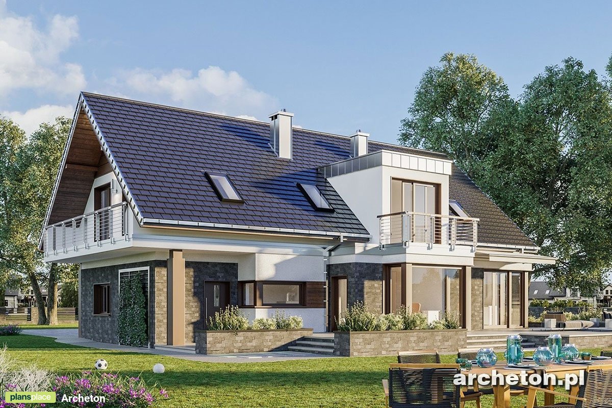 Namo projektas su mansarda 250 m²: 5 Miegamieji, 3 Vonios, Atvira virtuvė, Garažas