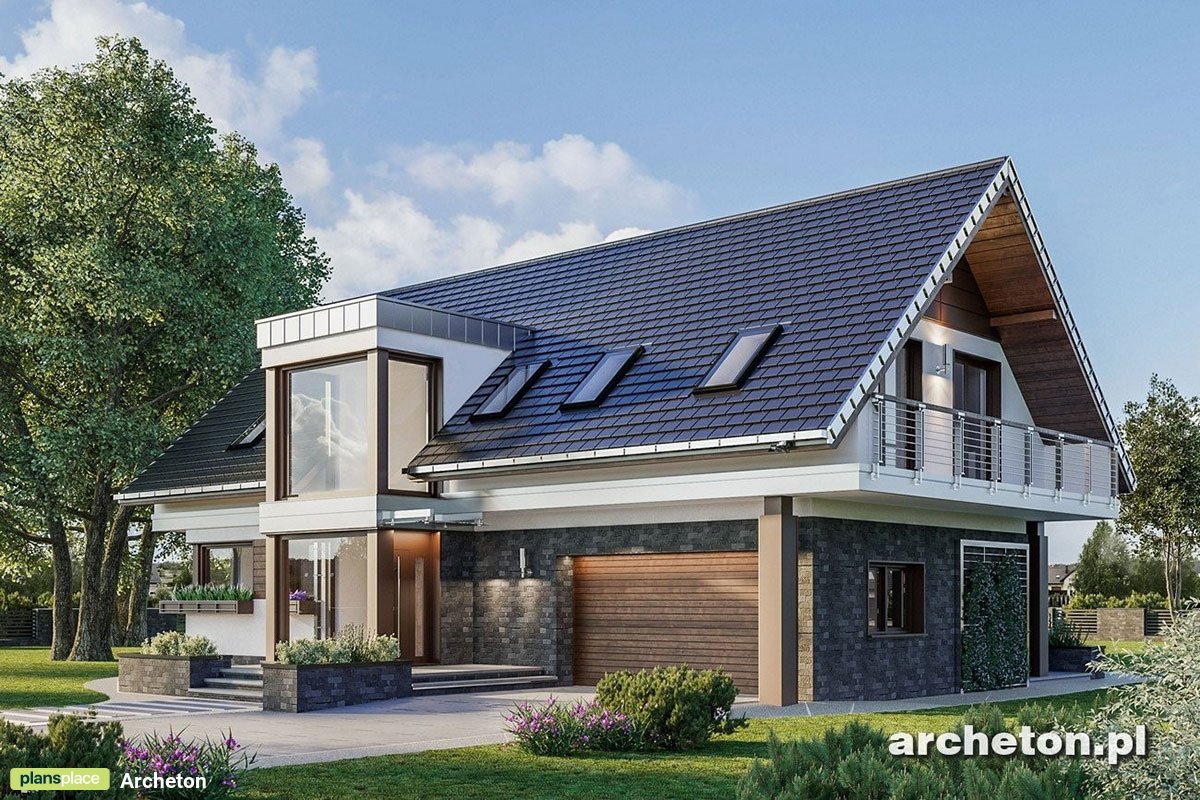 Namo projektas su mansarda 250 m²: 5 Miegamieji, 3 Vonios, Atvira virtuvė, Garažas