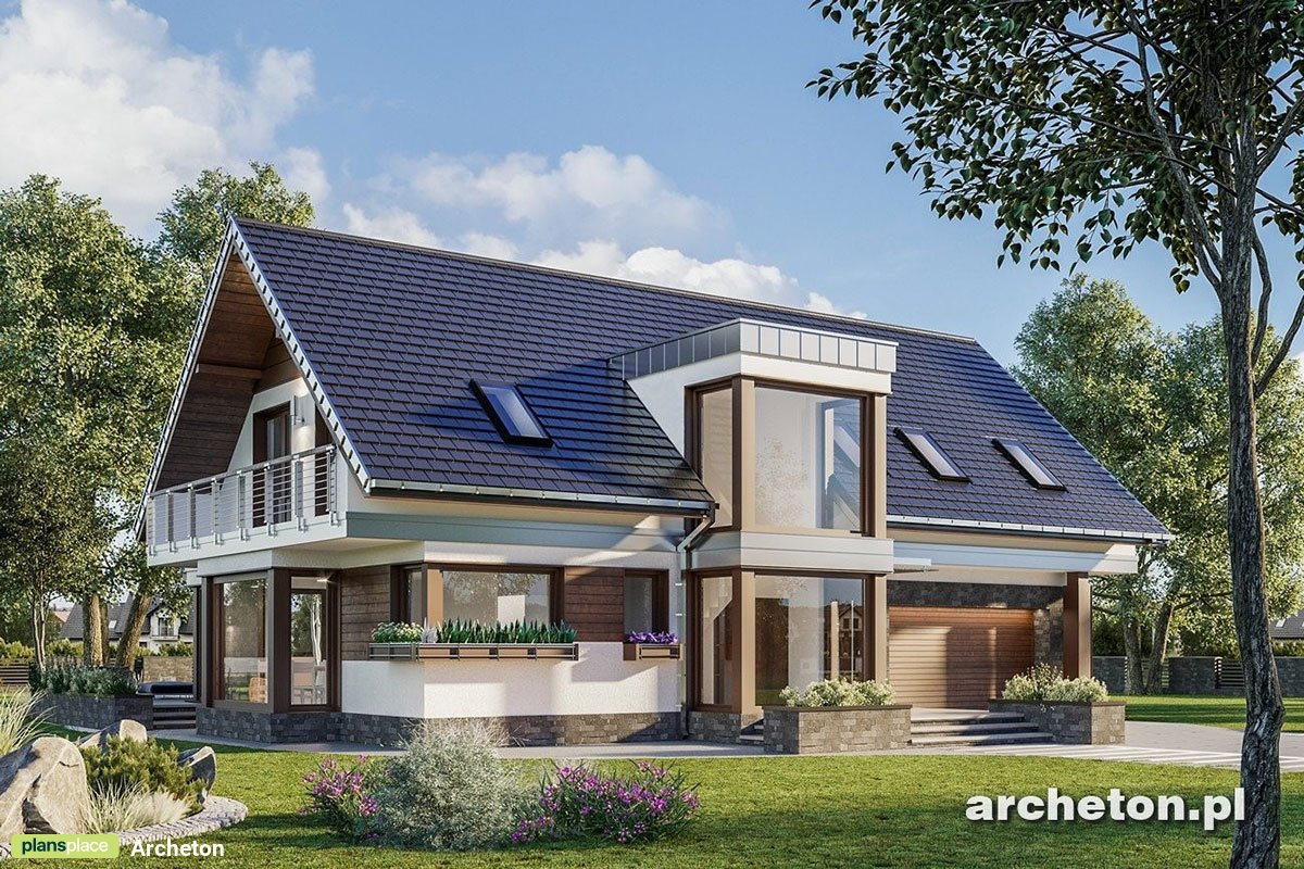 Namo projektas su mansarda 250 m²: 5 Miegamieji, 3 Vonios, Atvira virtuvė, Garažas
