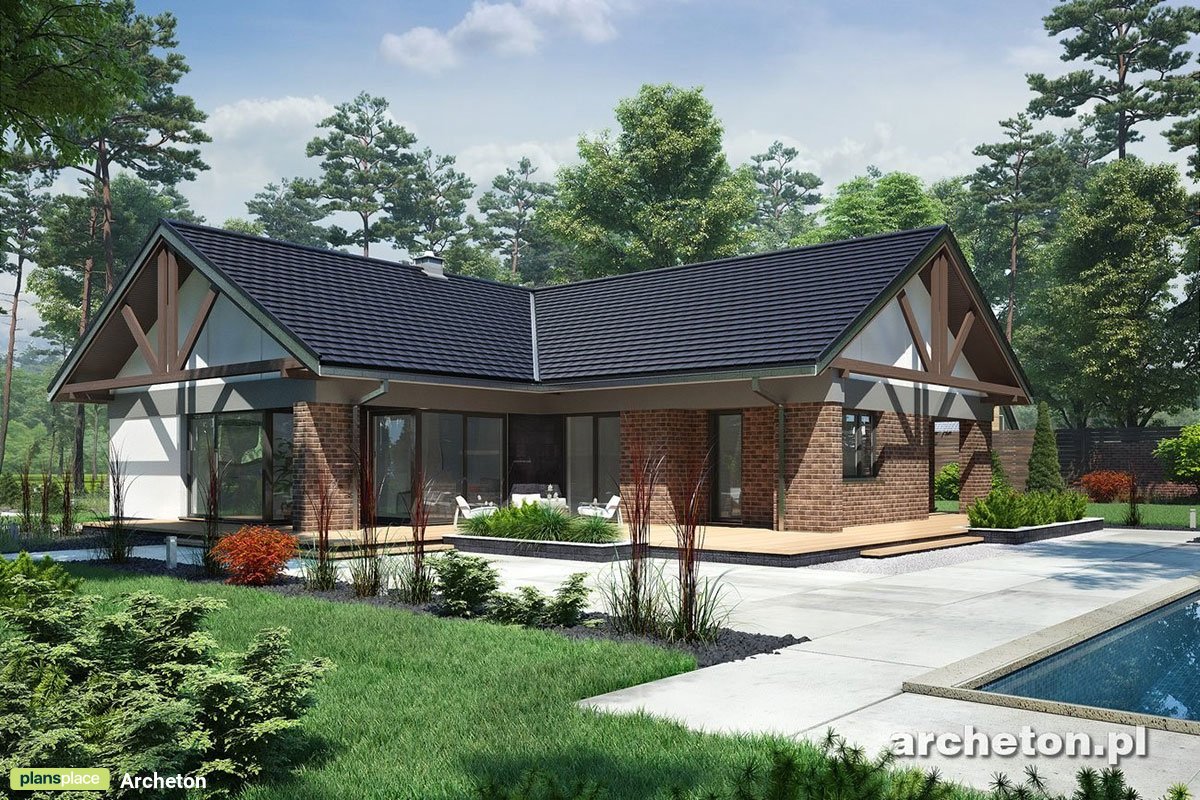 Vieno aukšto namo projektas 180 m²: 3 Miegamieji, Darbo kambarys, 2 Vonios, Atvira virtuvė, Garažas