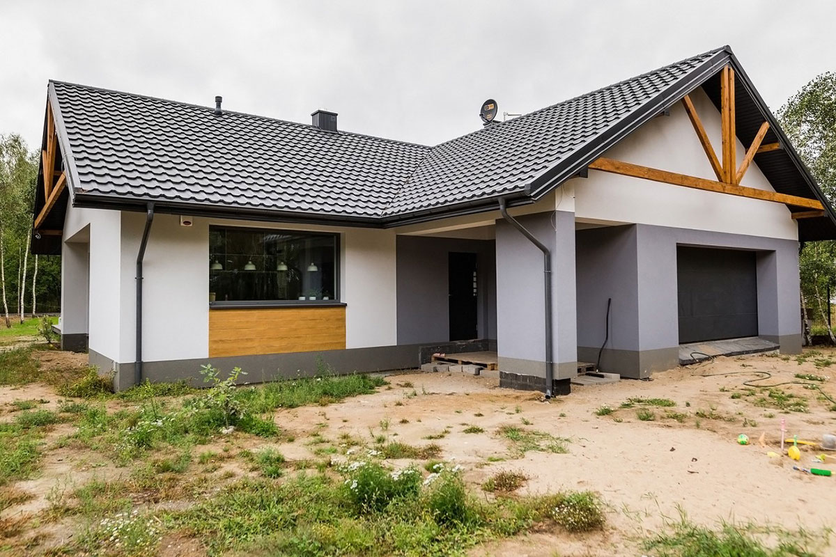 Vieno aukšto namo projektas 180 m²: 3 Miegamieji, Darbo kambarys, 2 Vonios, Atvira virtuvė, Garažas