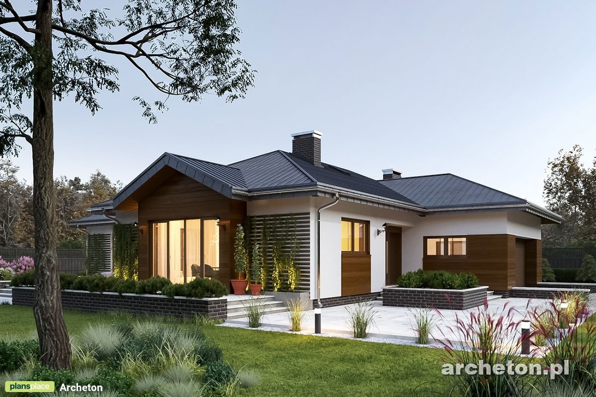 Vieno aukšto namo projektas 193 m²: 3 Miegamieji, Darbo kambarys, 3 Vonios, Atvira virtuvė, Garažas
