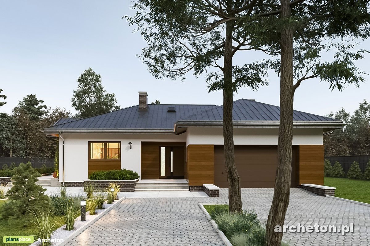 Vieno aukšto namo projektas 193 m²: 3 Miegamieji, Darbo kambarys, 3 Vonios, Atvira virtuvė, Garažas