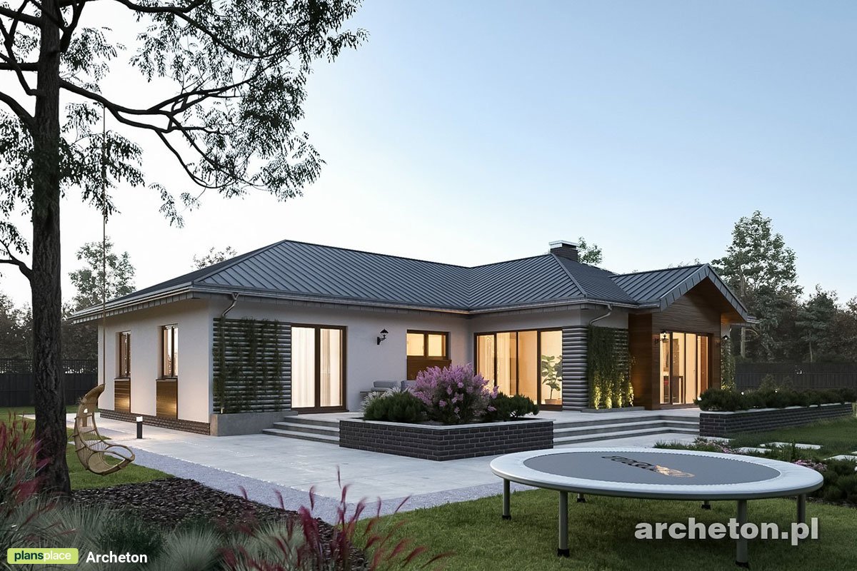 Vieno aukšto namo projektas 193 m²: 3 Miegamieji, Darbo kambarys, 3 Vonios, Atvira virtuvė, Garažas