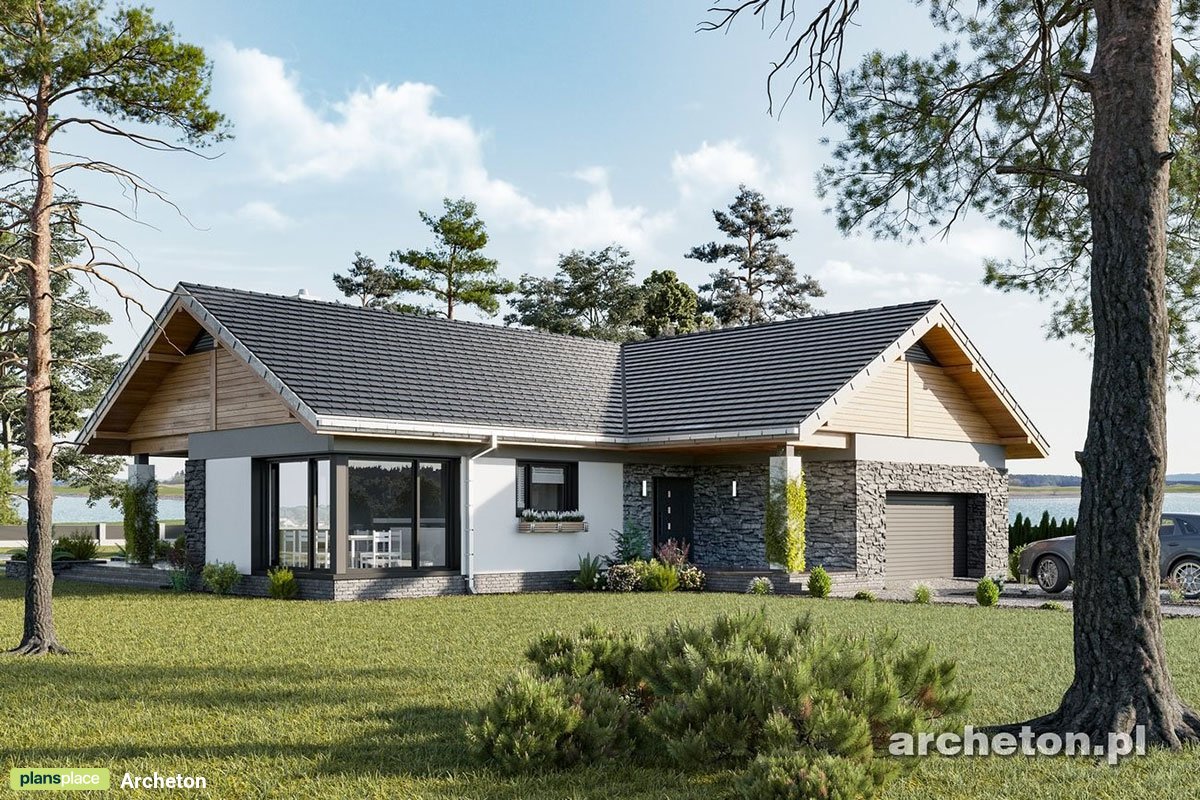 Vieno aukšto namo projektas 177 m²: 3 Miegamieji, 2 Vonios, Atvira virtuvė, Garažas